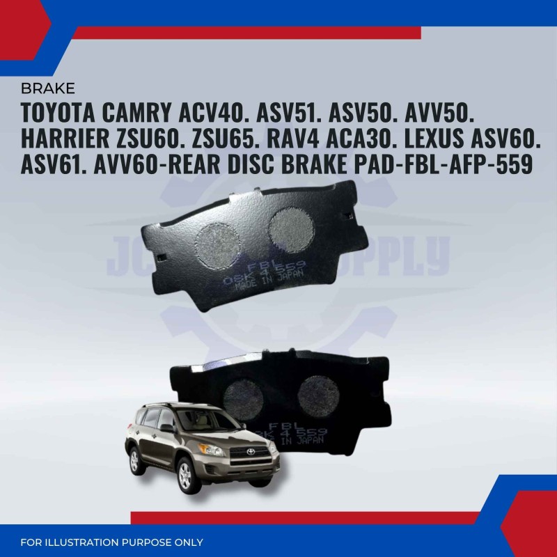 Toyota Camry ACV40. ASV51. ASV50. AVV50. Harrier ZSU60. ZSU65. RAV4 ACA30. Lexus ASV60. ASV61. AVV60-Rear Disc Brake Pad-FBL-AFP-559