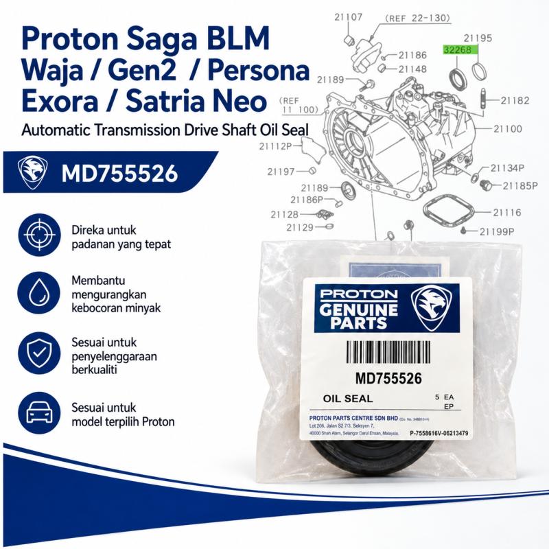 Proton Saga BLM Waja Gen2 Persona Exora Satria Neo Automatic Transmission Gearbox Drive Shaft Oil Seal MD755526