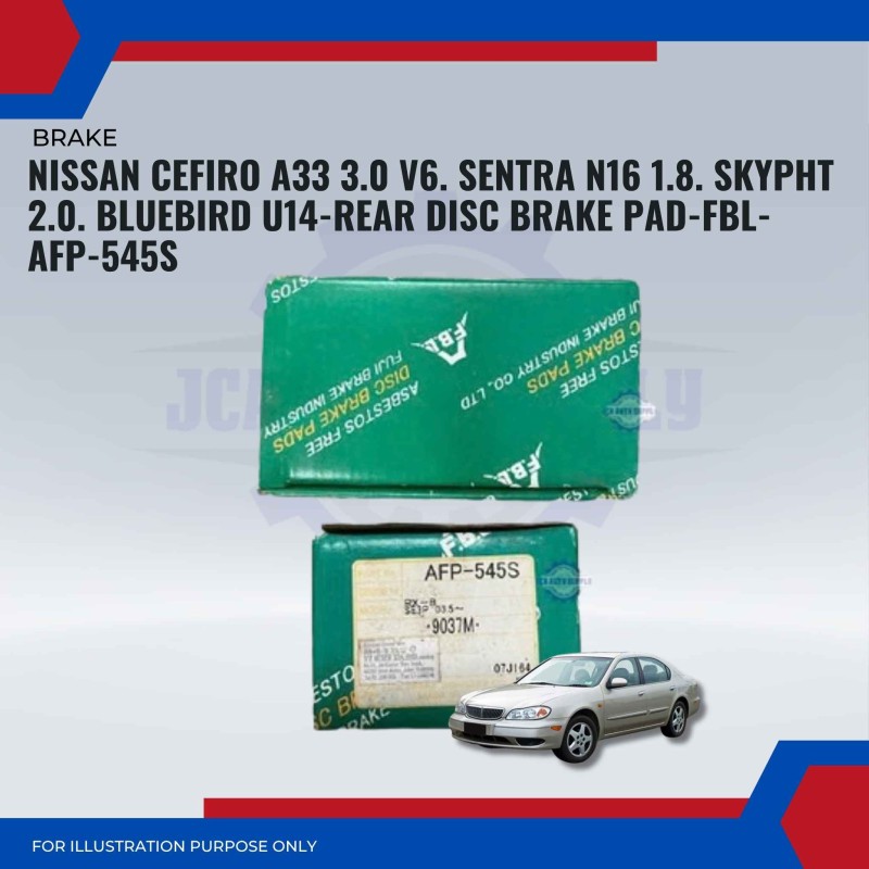 Nissan Cefiro A33 3.0 V6. Sentra N16 1.8. Skypht 2.0. Bluebird U14-Rear Disc Brake Pad-FBL-AFP-545S
