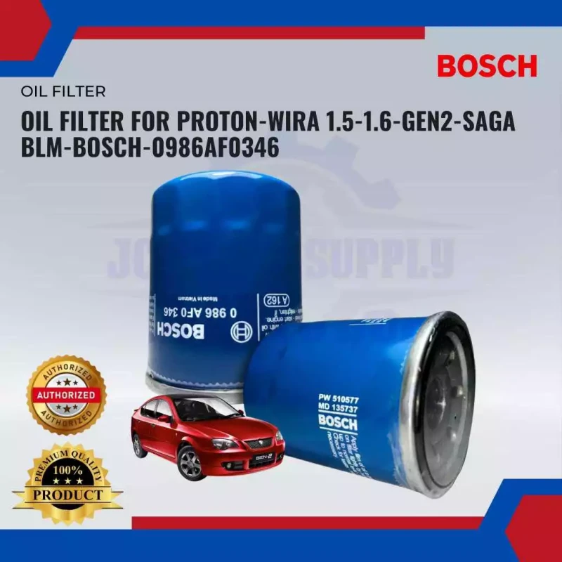 Bosch Oil Filter-Proton Wira 1.5-1.6-Gen2-Saga Blm-0986AF0346